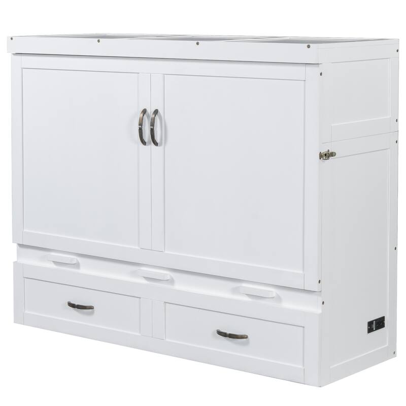 Space-Saving Design Murphy Bed with USB Ports, Large Drawers and Metal Handles