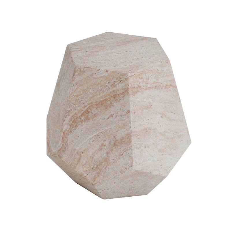 Outdoor Indoor Lightweight Concrete Side Table, Hexagonal Round Travertine Accent Table - 21.52