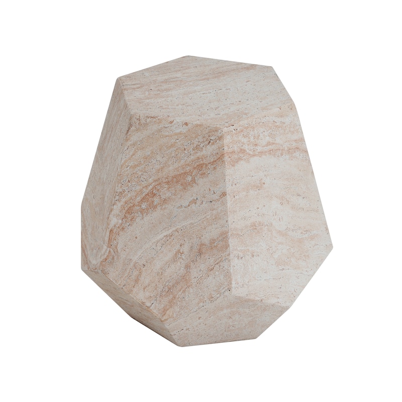 Roomfitters Modern Lightweight End Table, Stylish Hexagonal Accent Table for Patio, Balcony, or Home, Travertine Finish