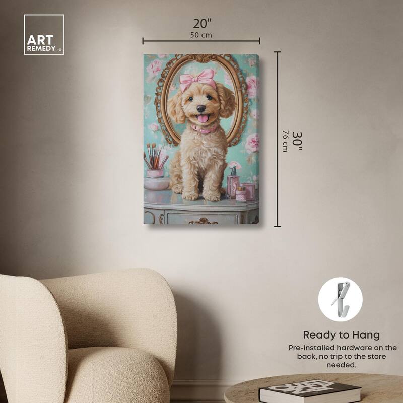 Puppy at the Vanity Canvas by Art Remedy, Gallery Wrapped