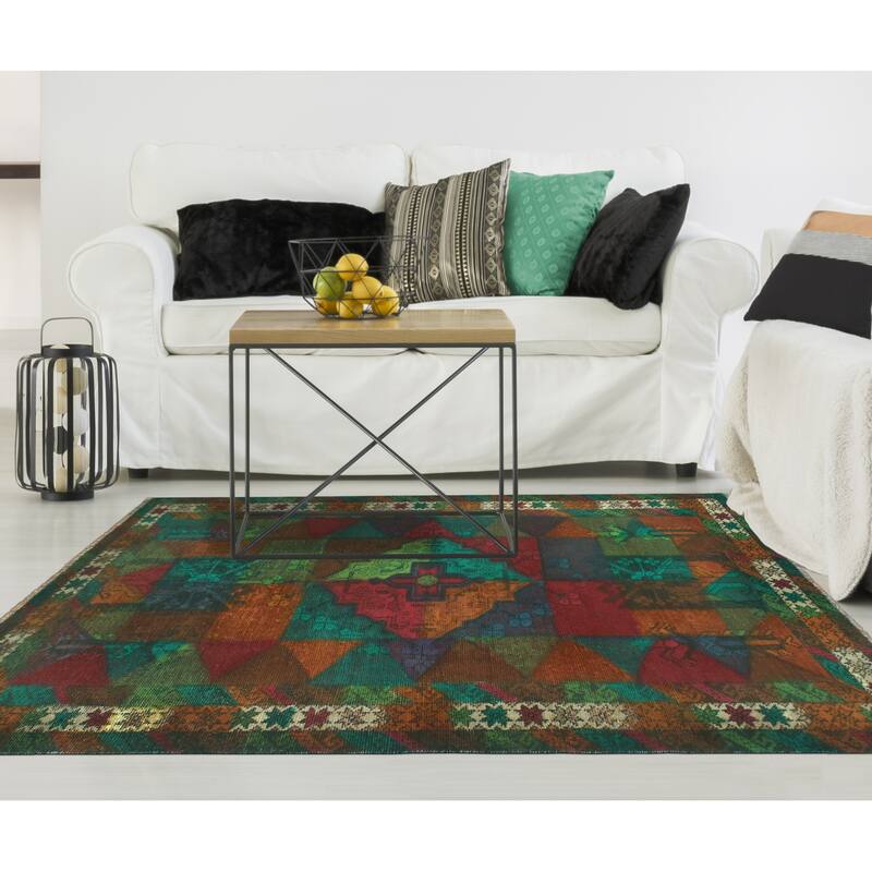 Vintage Rainbow-Dye Adkins Orange/Turquoise Rug - 3'9" x 6'8"