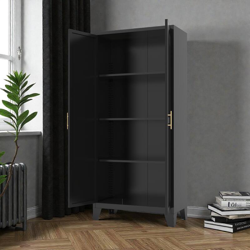 71'' Metal Storage Cabinet with Shapely Doors, Adjustable Shelves, Tall Steel Organizer for Bedroom, Living Room or Kitchen