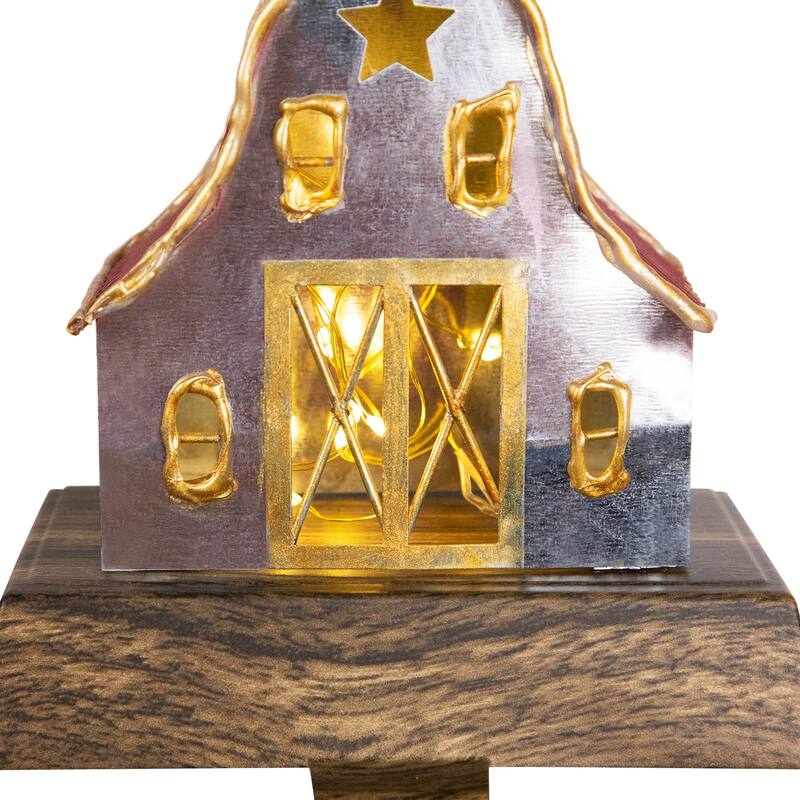 Set of 2 LED Lighted Galvanized Barn Christmas Stocking Holders 5.5"