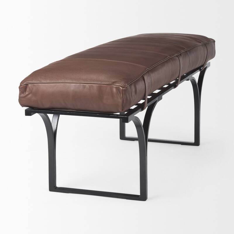 Jessie Dark Brown Genuine Leather w/ Black Iron Base Accent Bench - 55"W x 16"D x 19"H