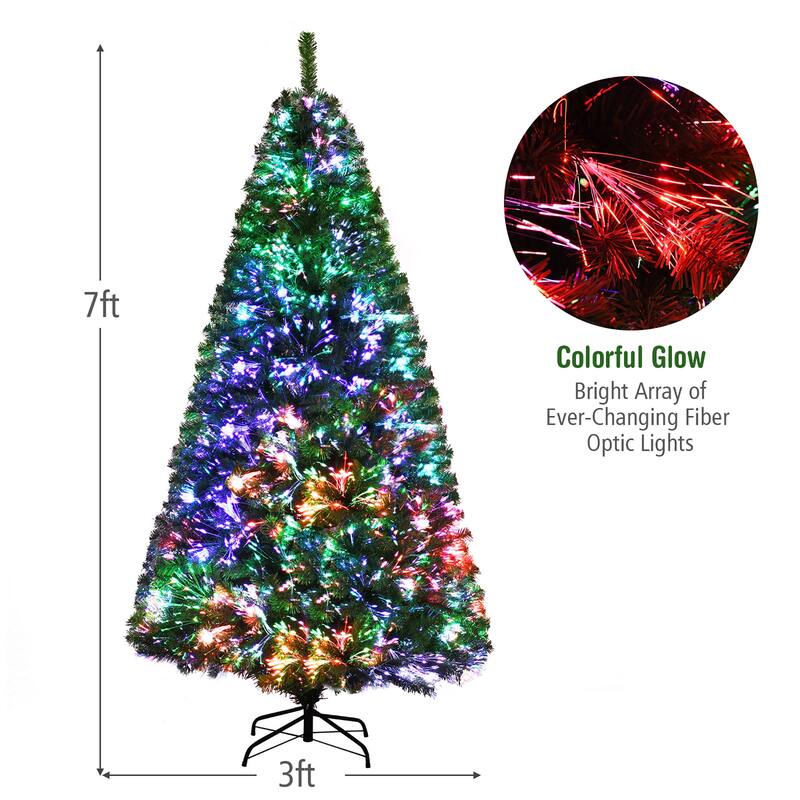 Fiber Optic Artificial Christmas Tree Pre lit Spruce Tree - 7 Foot