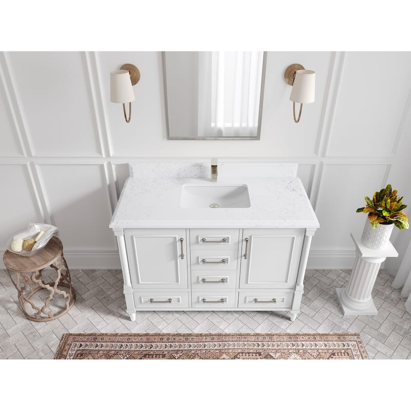 Willow Collections 48 in. W x 22 in. D Aberdeen Single Bowl Sink Bathroom Vanity with Countertop - 1.5" Empira White - White