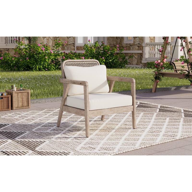 Outdoor Acacia Wood Patio Club Chair with Waterproof Thick Cushion