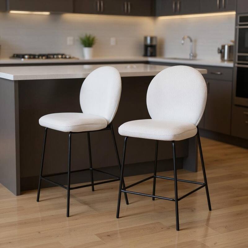 HomeRoots Set of Two 26" Cream and Black Corduroy and Metal Counter Height Bar Chairs - Counter Height - Cream - Set of 2