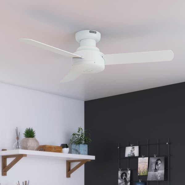 slide 2 of 13, Hunter Presto Flush Mount Ceiling Fan w/ Wall Control - Contemporary, Industrial, Scandinavian - LOW PROFILE! 44" - Matte White