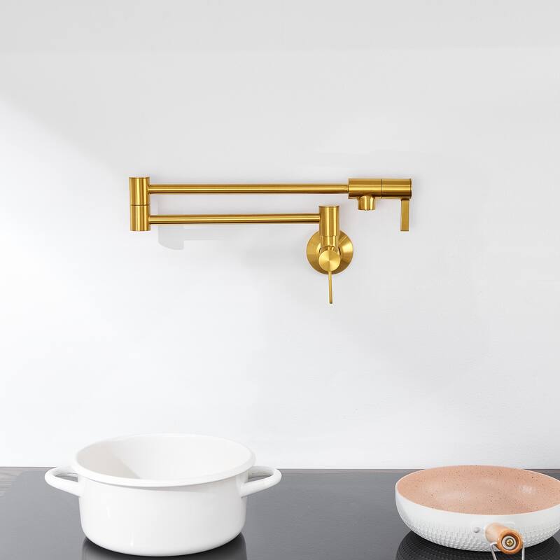 Luxier KTS27 Contemporary Wall-Mounted Pot Filler with 2 Handles - Brushed Gold