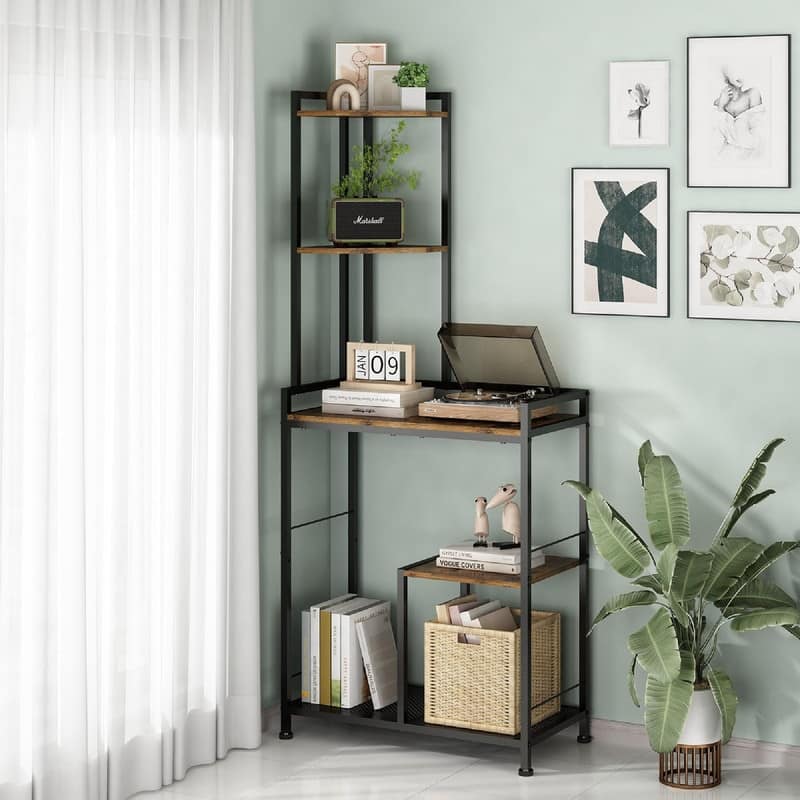 5 Tier Corner Shelf Stand - 24"D x 11.8"W x 55.2"H - Country Rustic