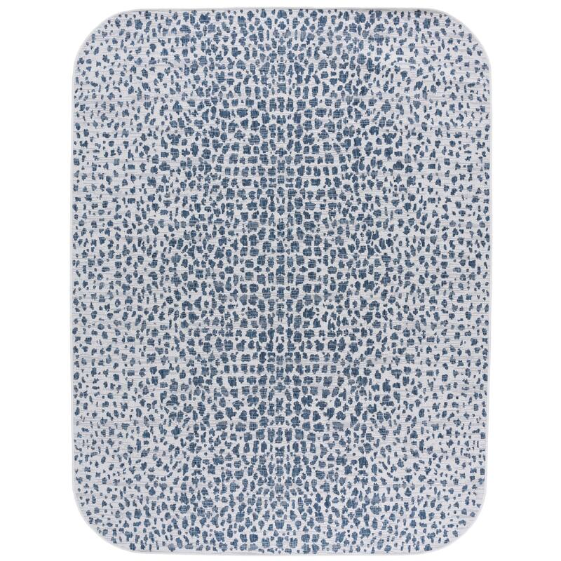SAFAVIEH Courtyard Ruta Indoor/ Outdoor Waterproof Patio Backyard Rug - 8' x 10' Round Corner - Ivory/Navy