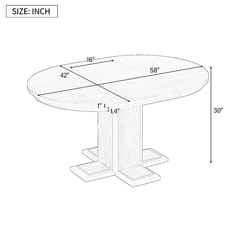 Extendable Dining Table w/16" Middle Leaf,42''-58'' Oval Dining Table
