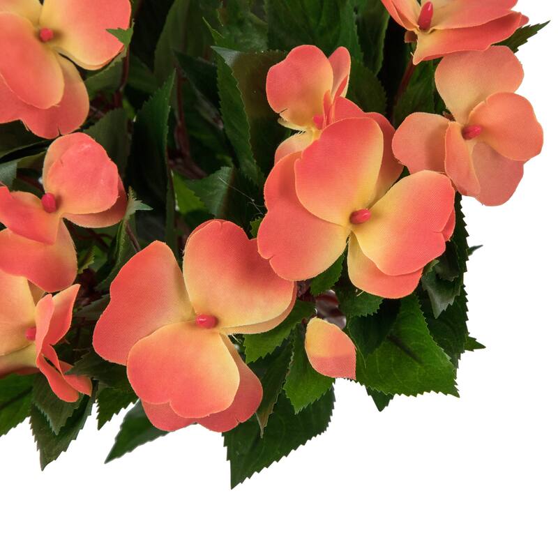 New Guinea Impatiens Artificial Bush Spray - 13.75" - Salmon Pink