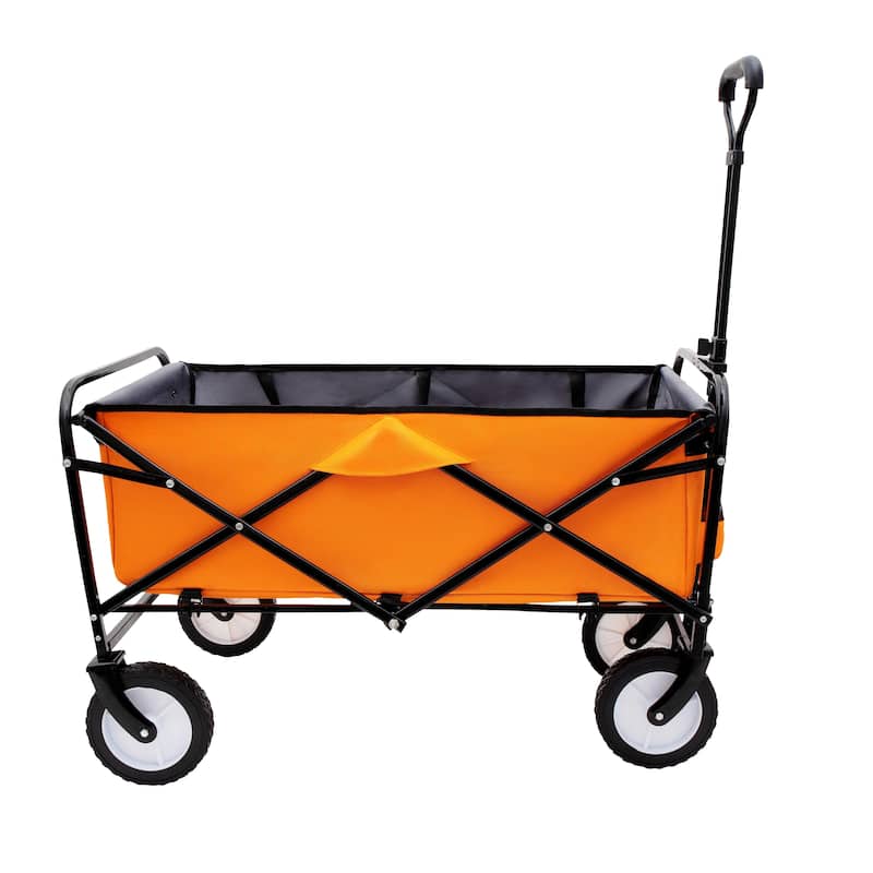 Heavy-Duty All-Terrain Folding Wagon - 360lb Capacity with Storage Straps, Orange