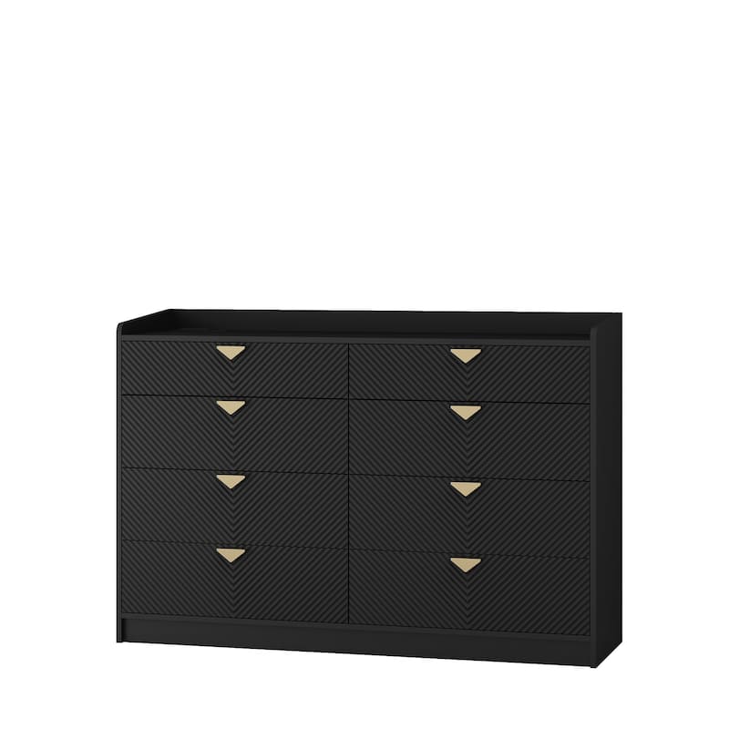 Modern Double Dressing Wood Storage Cabinet with LED Grooved Panel 8 Drawers, for Bedroom Living Room, Black