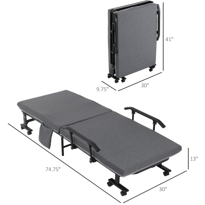 HOMCOM Folding Bed with 3.25" Mattress, Portable Foldable Guest Bed with Adjustable Backrest