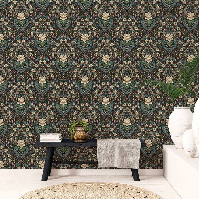Galerie Wallcoverings Into The Wild Floral Damask Non-woven Metallic Wallpaper Roll