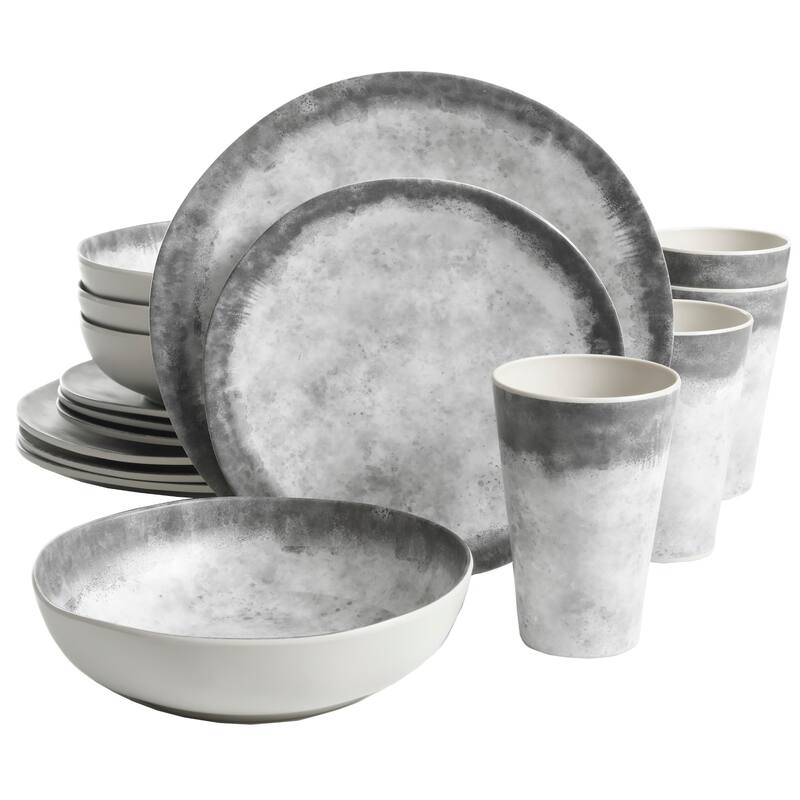 Gibson Home Granite Round Melamine Dinnerware Set, Service for Four (16pcs), Marble