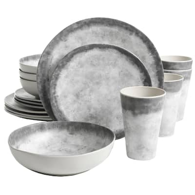 Gibson Home Granite Round Melamine Dinnerware Set, Service for Four (16pcs), Marble