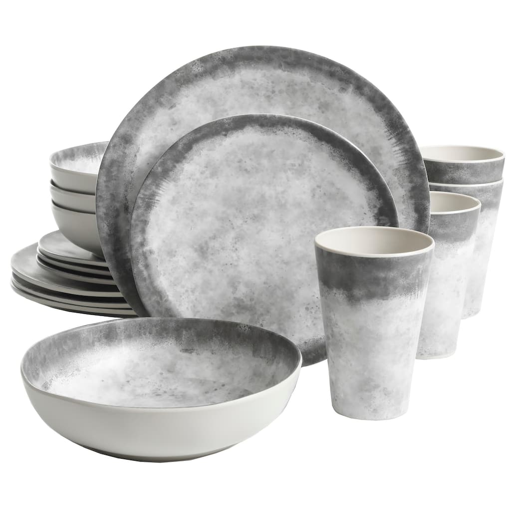 Gibson Home Granite Round Melamine Dinnerware Set, Service for Four (16pcs), Marble