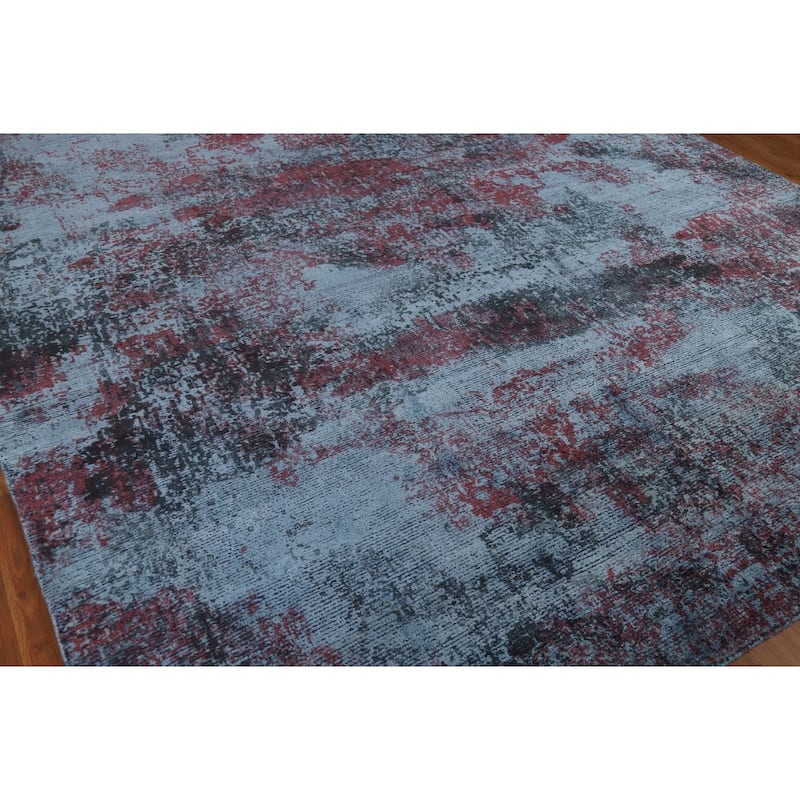 All-Over Blue Abstract Modern Area Rug Handmade Wool Carpet - 8'3" x 11'11"