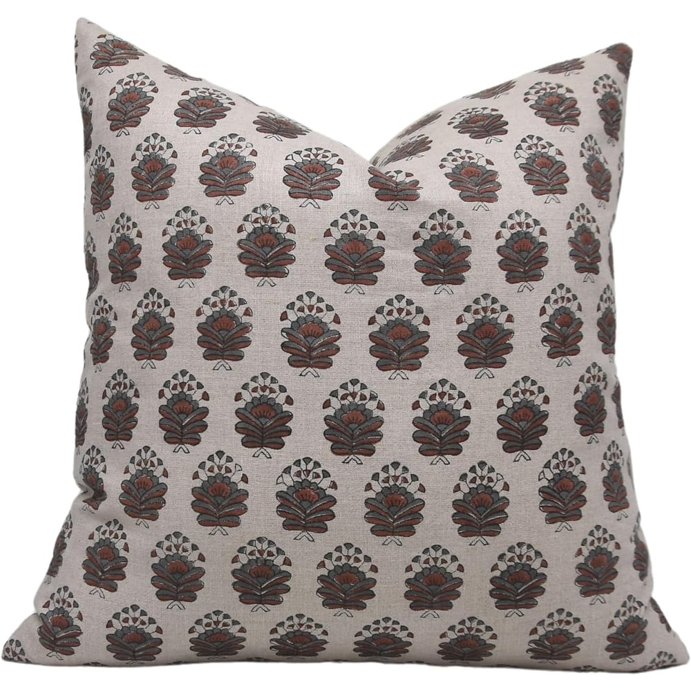 Fabdivine Floral Linen Throw Grey Pillow Cover Boho Vintage Handmade Cushion