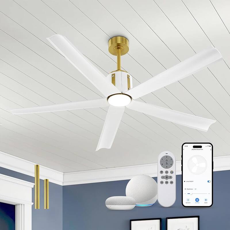 60 Inch 18W DC LED Ceiling Fan with Lights, 5-Blades, Remote Control and App and Alexa Google Voice Control - White