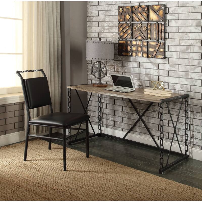 Rustic Oak and Antique Black Finish Console Table