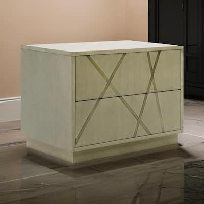 28 Inch Nightstand, Cross Sectioned Paint Art, Cubed Design, Bronze White