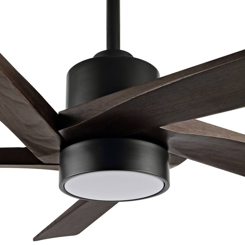 WINGBO 54 DC Ceiling Fan with Lights and Remote Control, 5 Reversible Carved Wood Blades