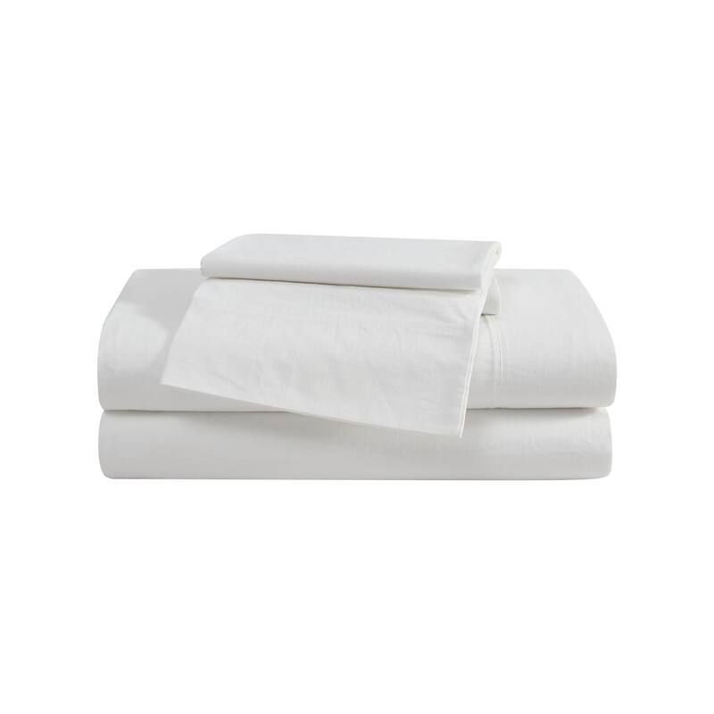 Eddie Bauer Brushed Percale Solid Cotton Sheet Set - Twin - Off-White