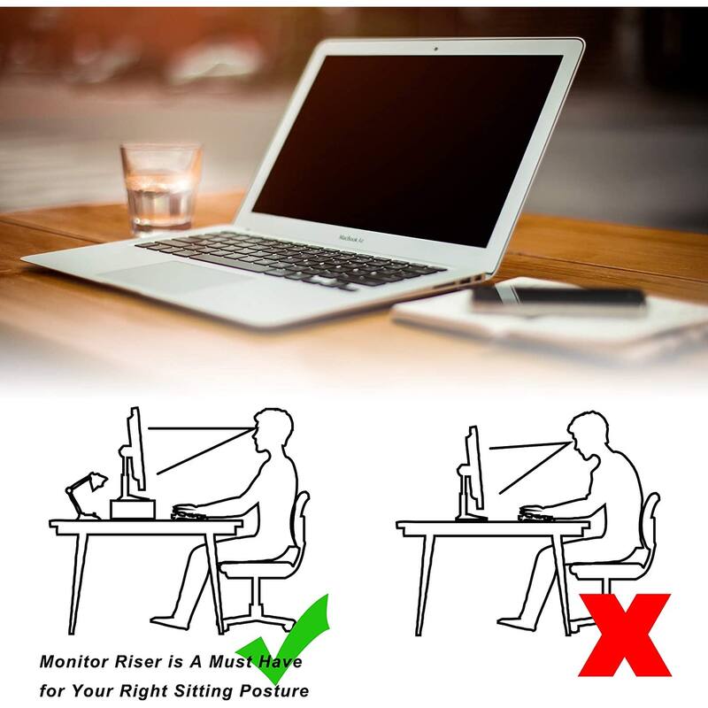 Wood Computer Monitor Stand Desktop Organizer with Drawer