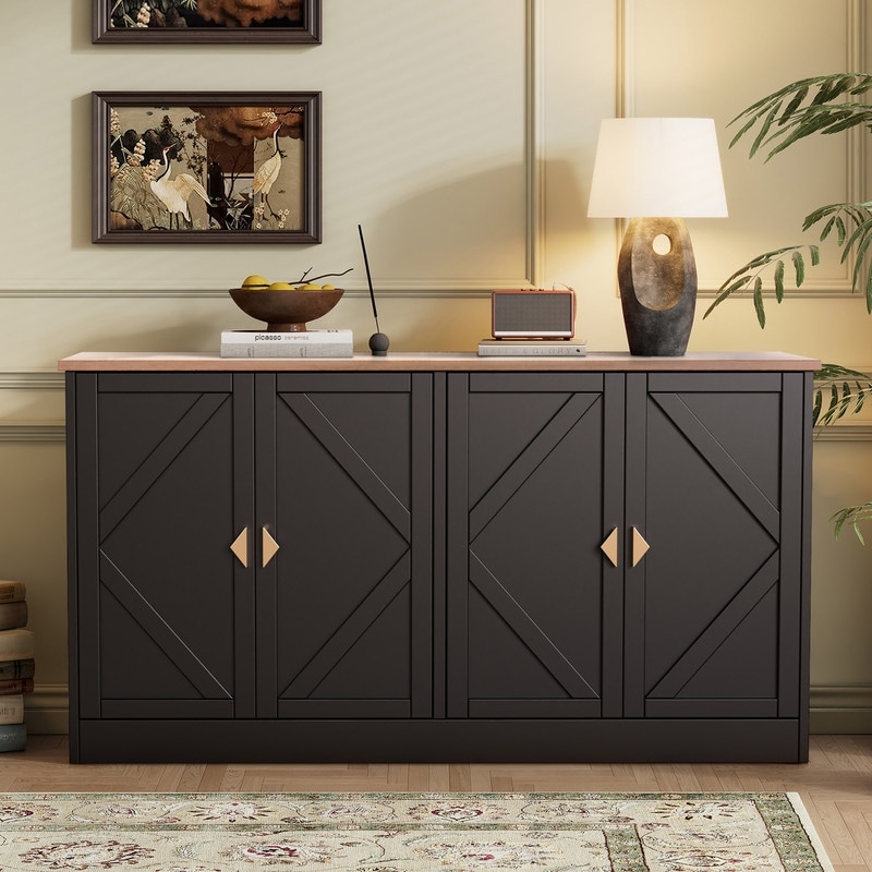 Modern 59" Sideboard, Rectangular Buffet Table with Adjustable Shelves, Mid-Century Coffee Bar Table For Living, Dinning Room