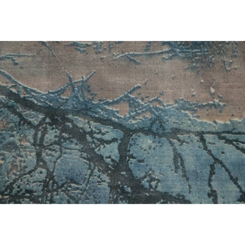 Hand Knotted Oriental Viscose Silk Carpet Modern Pictorial Navy Blue & Blues Abstract Area Rug - 7' 2'' X 5' 3''