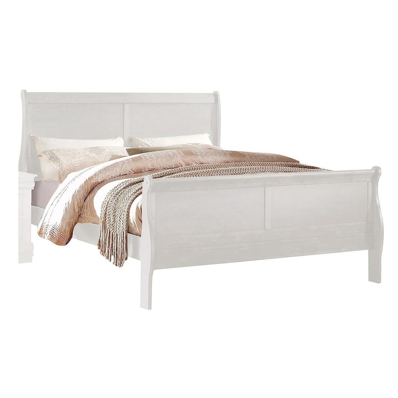 Nin King Size Sleigh Bed, Minimalist Style Headboard, Classic White Wood