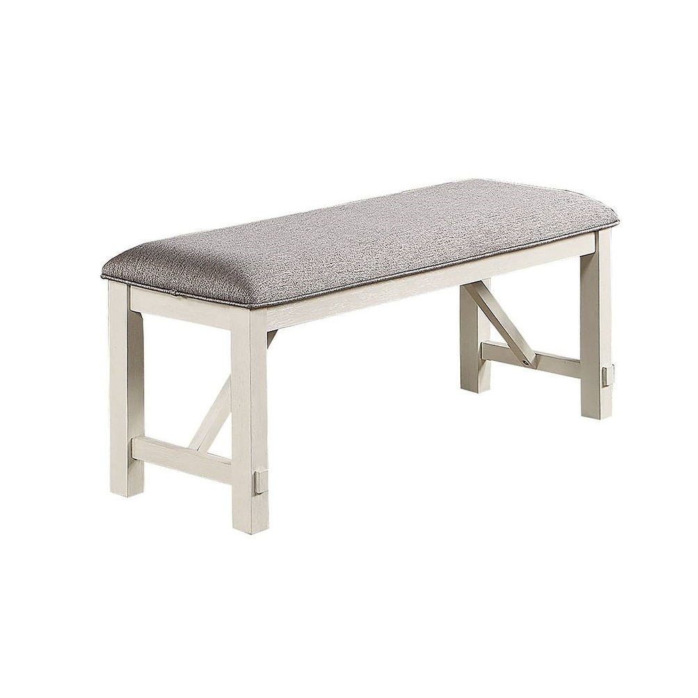 Dining Room Bench Gray Fabric Cushion Seat White Clean Lines