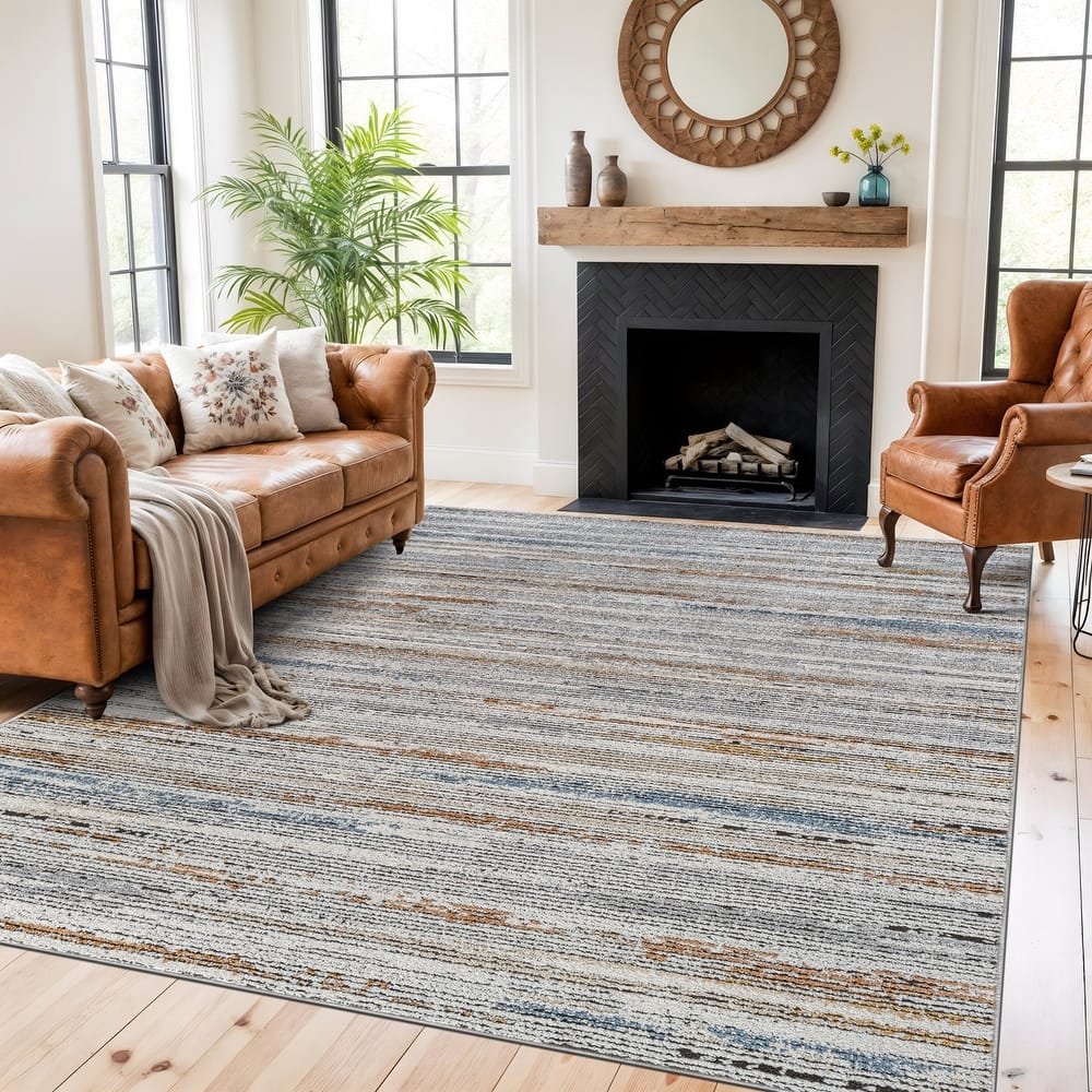 World Rug Gallery Multi-Tonal Striped Area Rug – Beige / Multi