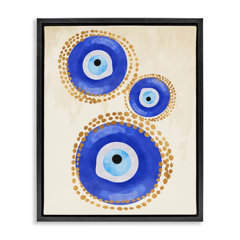 Stupell Round Blue Evil Eye Pattern Lustrous Dotted Detail Floater Frame, Design by Two Smart Blondes