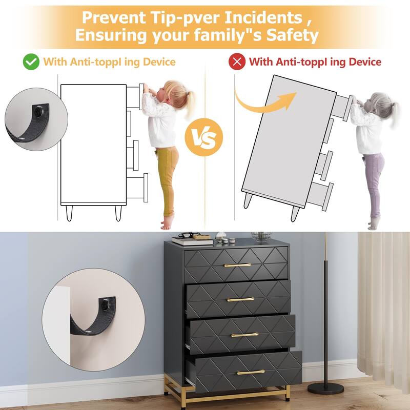 3/4 Drawer Wood Dresser for Bedroom, Modern Storage Chest for Closet