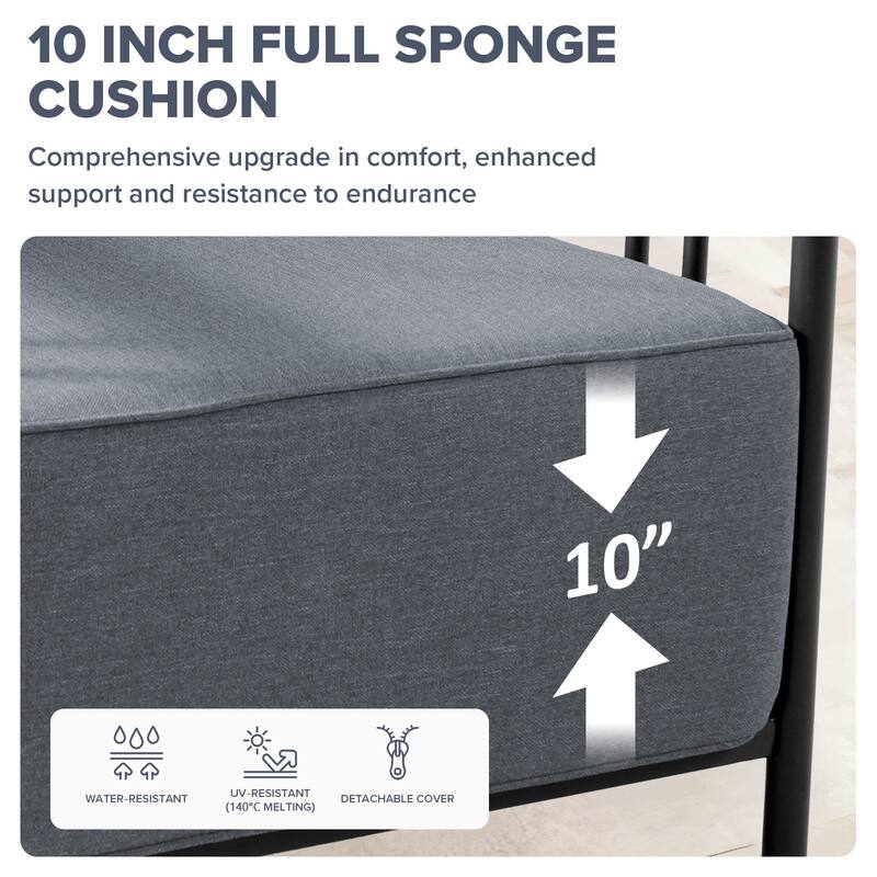 Gymojoy Modern Patio Sofa with Metal Frame, 10" Cushions, Wide Seat for Outdoor Use Easy Assembly