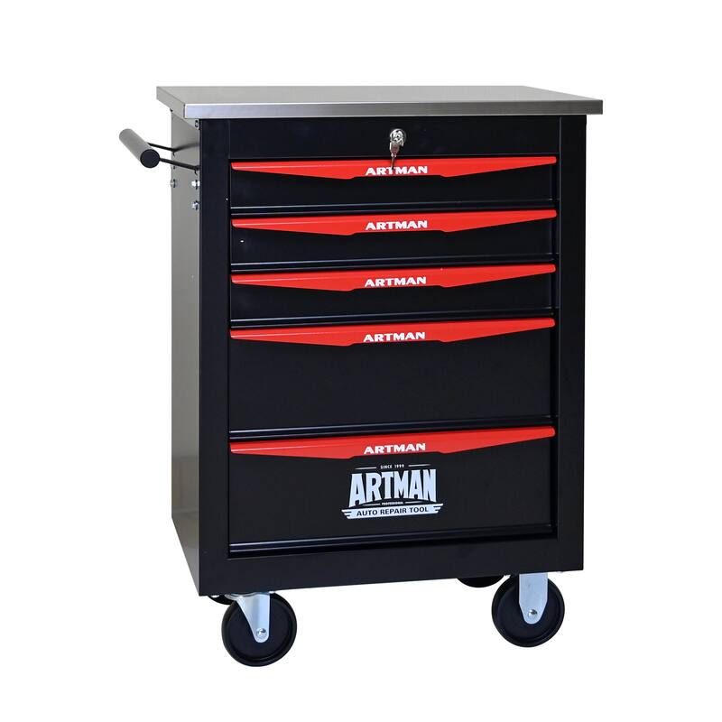 5-Drawer Rolling Tool Cart with Wheels for Garage, Workshop & Warehouse - Black