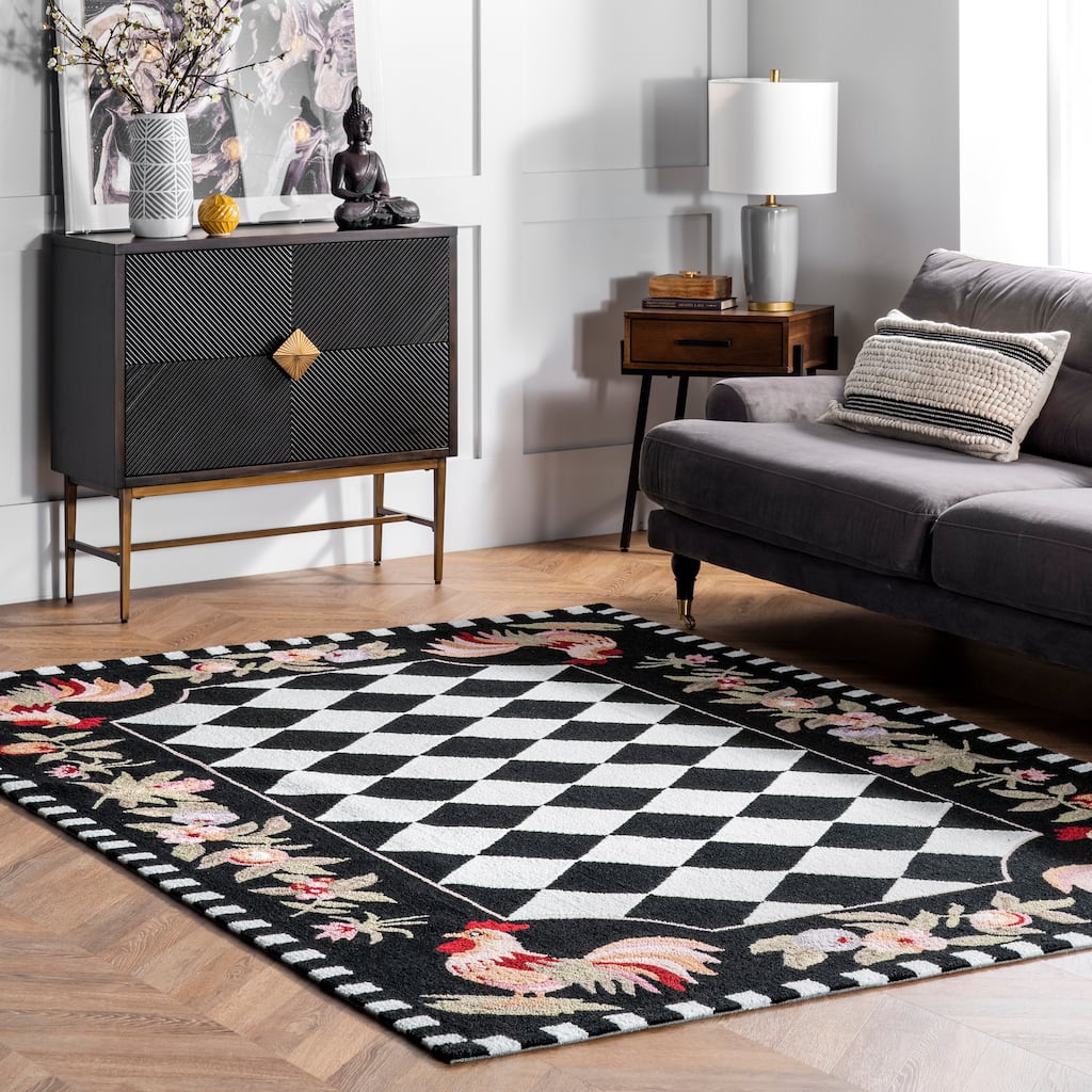 Nuloom Hand-hooked Moroccan Rooster Checkered Polyester Area Rug ...