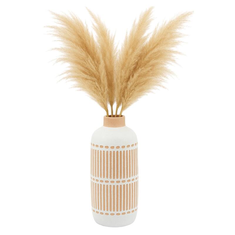 Ceramic Round Patterned Table Flower Vase - Ivory