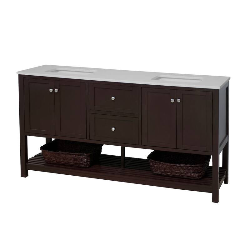 KitchenBathCollection Lakeshore 72" Double Bathroom Vanity with Engineered White Top