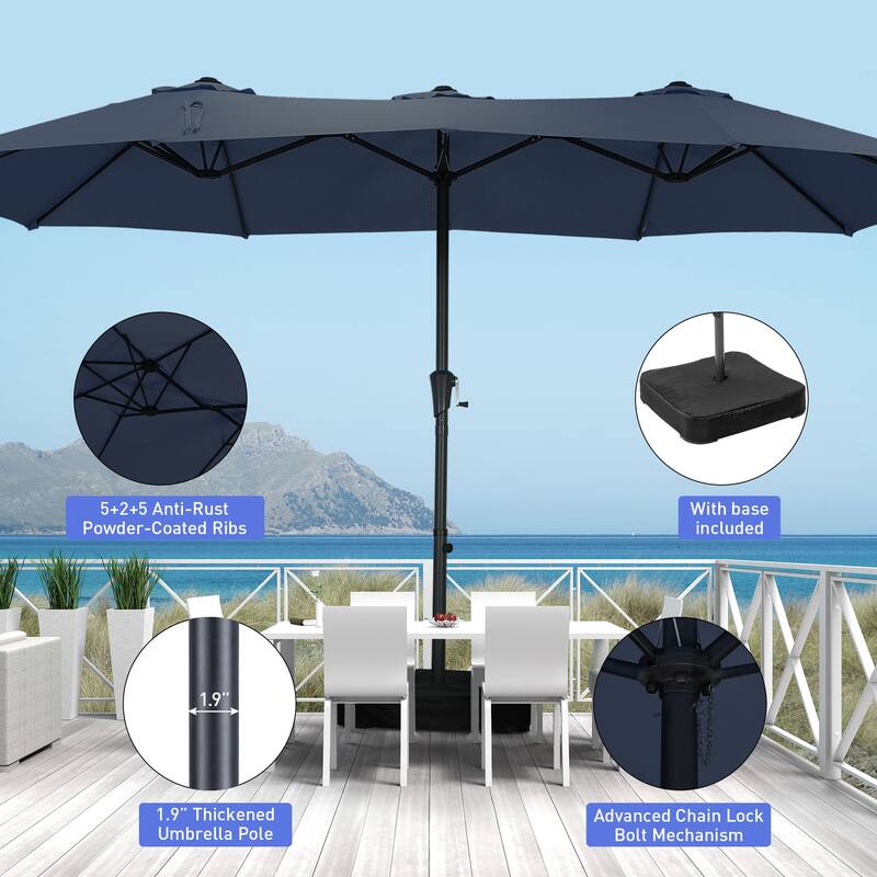 Ainfox 10ft Solar Patio Umbrella 40 LED Lighted and Umbrella Base, Strip Lights Outdoor Market Table Umbrella