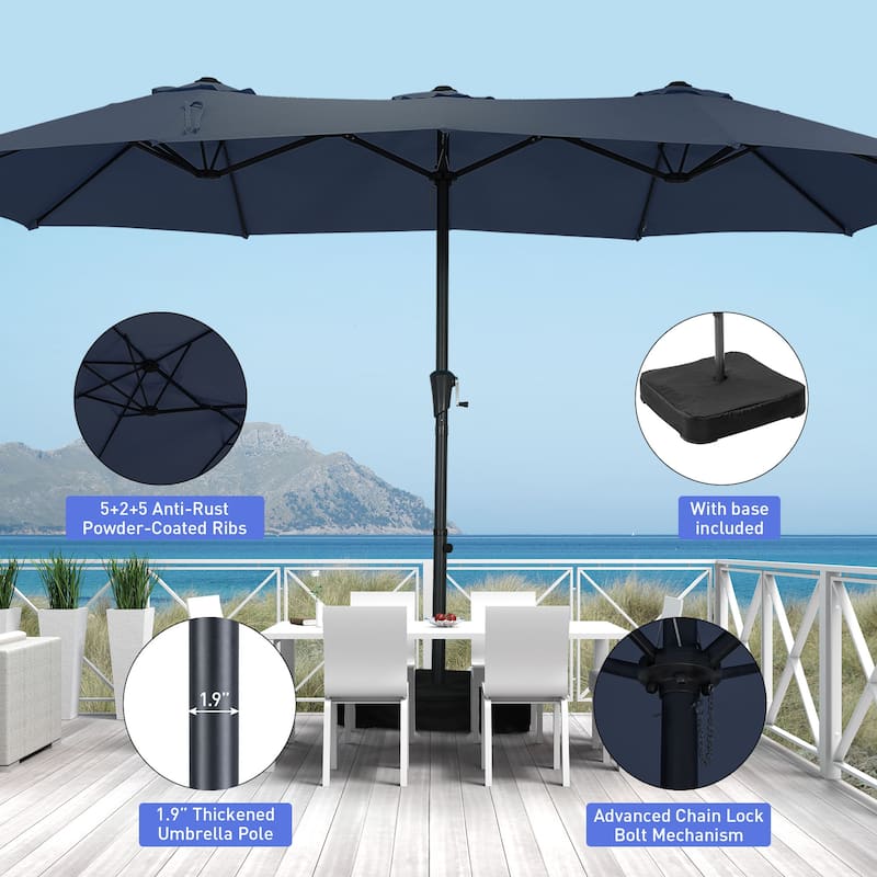 Autlaycil 15ft Patio Umbrella with Base,Large Outdoor Rectangle Double-Sided Umbrella
