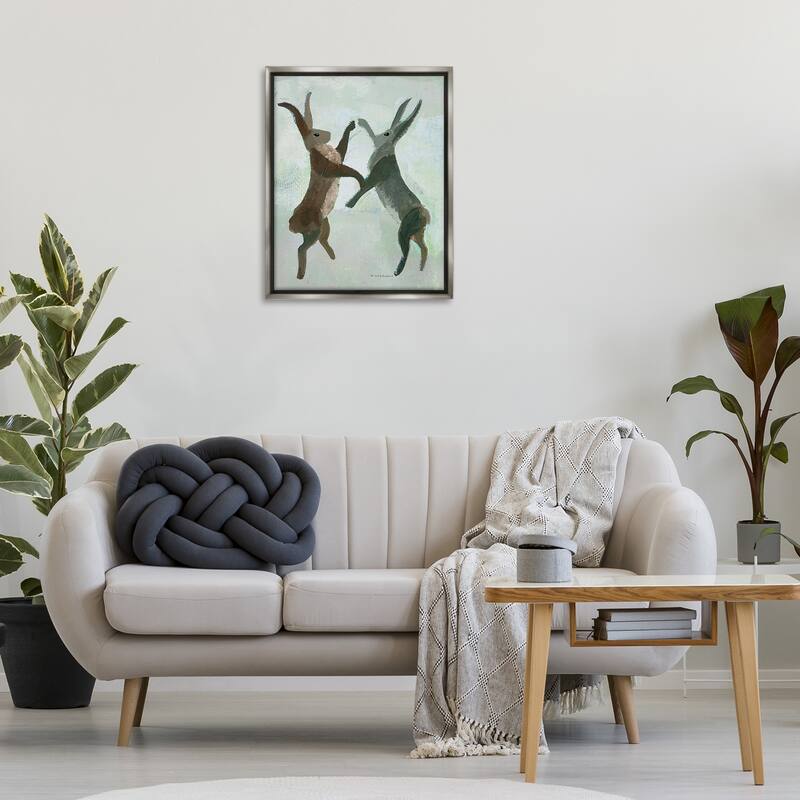 Stupell Boxing Hares in Neutral Tones Framed Floater Canvas Wall Art Design By Kay Widdowson