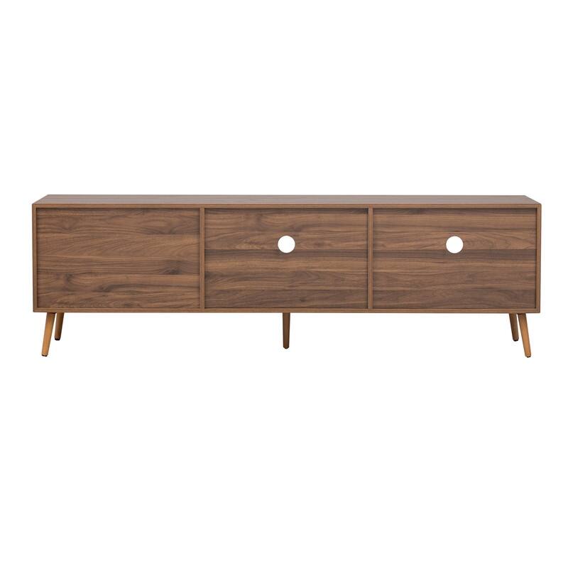 Modern TV Stand for TVs Up to 75", Media Console with Glass Doors, Drawers & Storage Cabinet