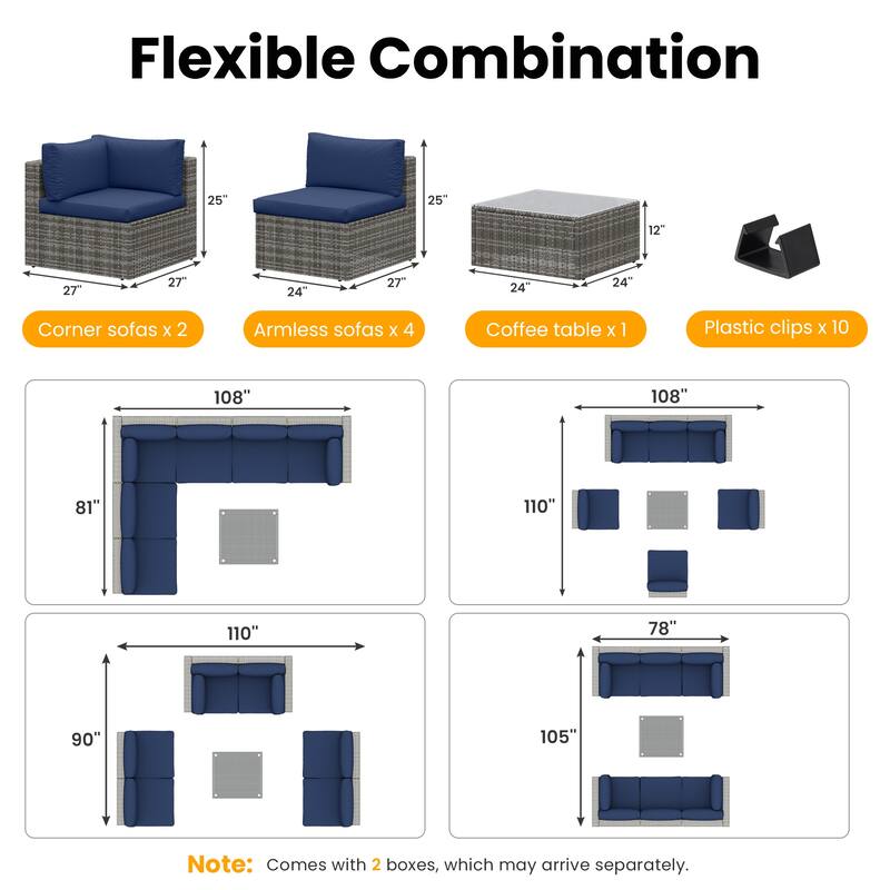 7-Piece Patio Furniture Set with Tempered Glass Coffee Table
